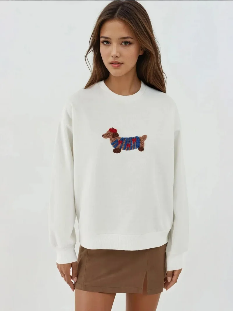 HICCUP Oversized Crew Neck Embroidered Cotton Sweatshirt