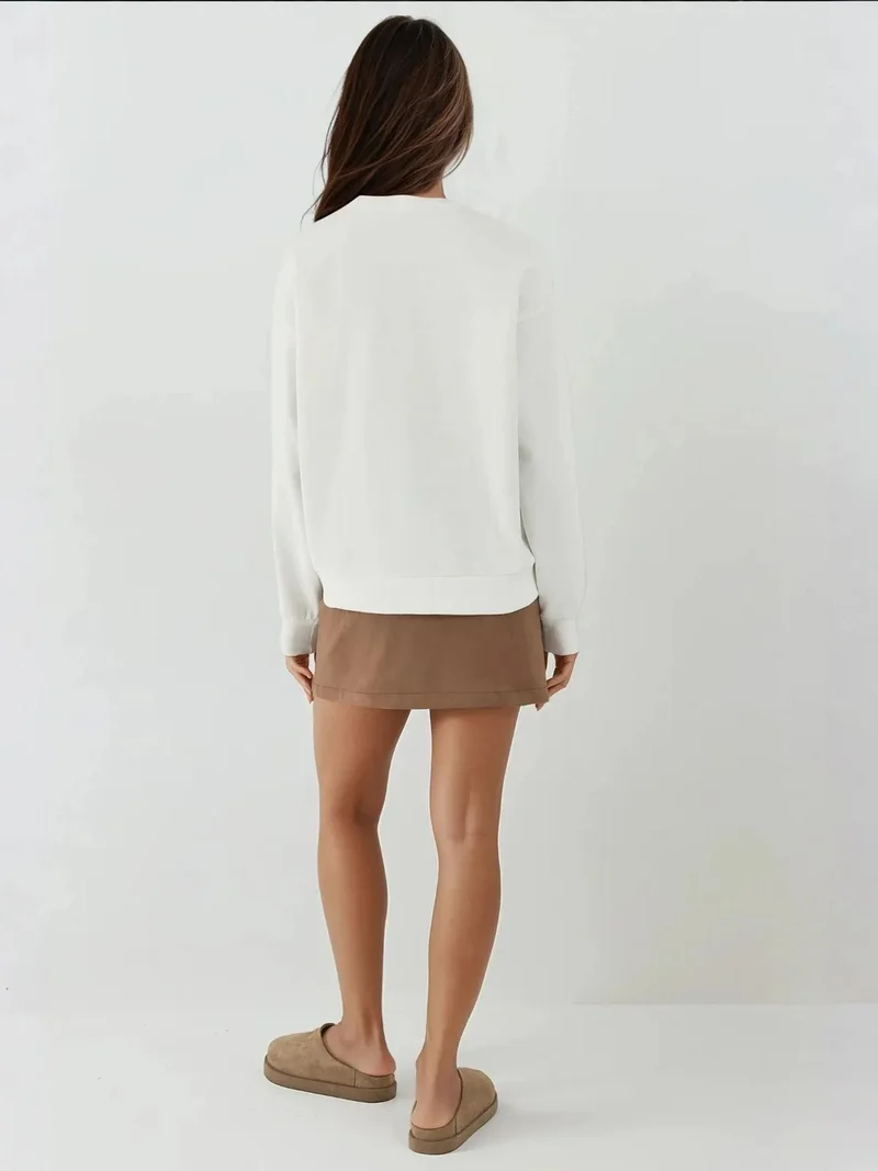 HICCUP Oversized Crew Neck Embroidered Cotton Sweatshirt