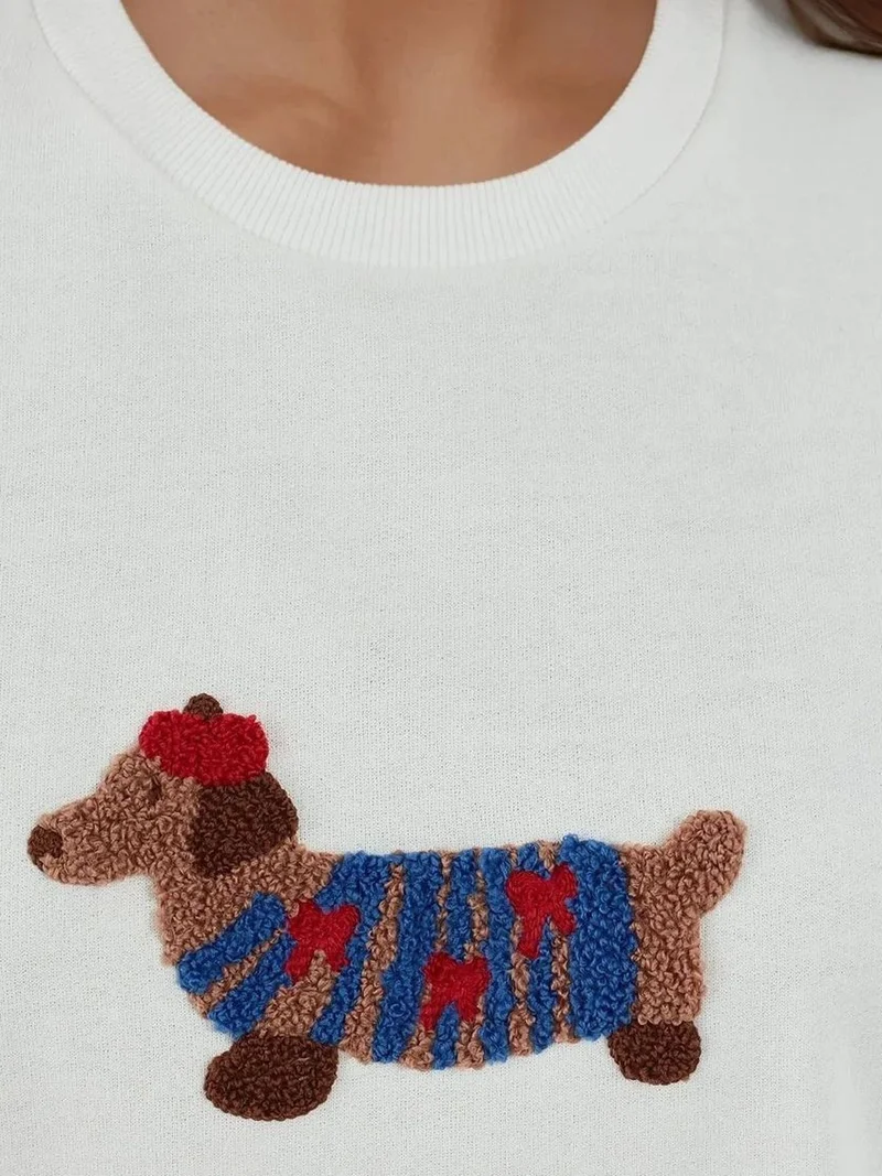 HICCUP Oversized Crew Neck Embroidered Cotton Sweatshirt