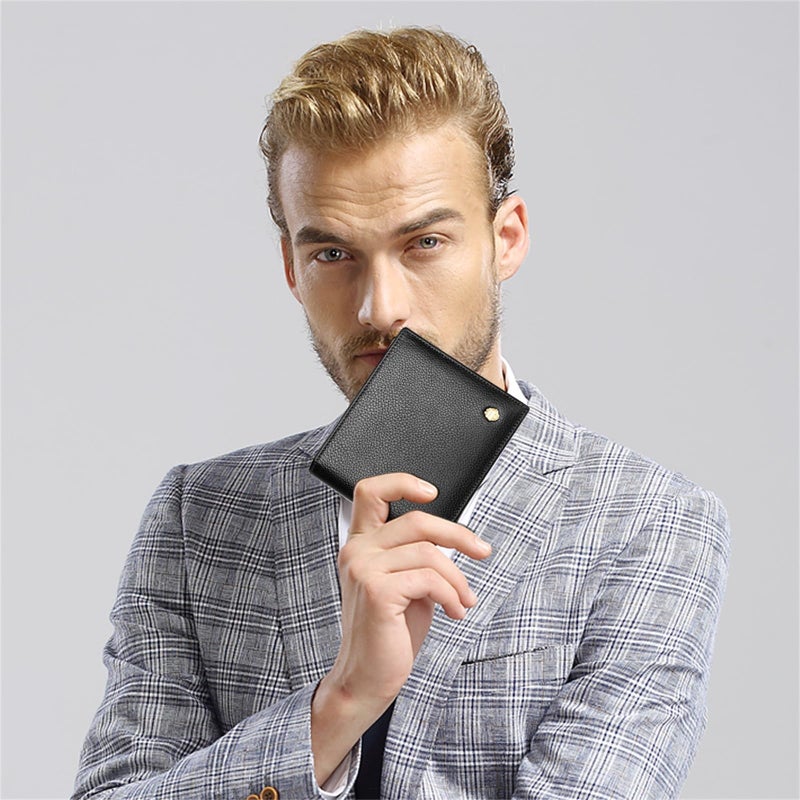 LAORENTOU Men's Wallet Genuine Leather Mens Bifold Wallets with Zipper Coin Pocket Casual Men Purse Slim Wallet - Image 5