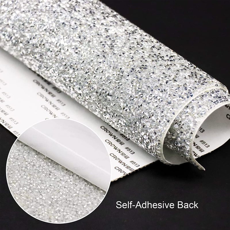 M'AYCREATE 1 Roll Self Adhesive Bling Rhinestone Strips Diamond Ribbon, Rhinestones Diamonds Ribbon Bling Wrap For Diy Crafts, Makeup Table, Phone, Party Decor, 9.4" X 15.8", White - Image 4