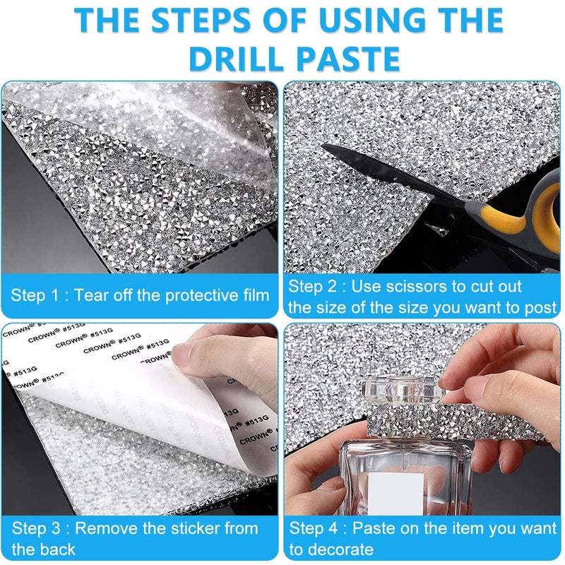 M'AYCREATE 1 Roll Self Adhesive Bling Rhinestone Strips Diamond Ribbon, Rhinestones Diamonds Ribbon Bling Wrap For Diy Crafts, Makeup Table, Phone, Party Decor, 9.4" X 15.8", White - Image 3