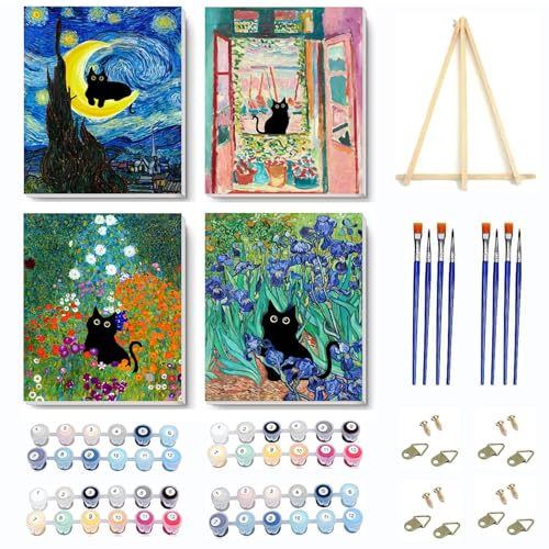 VIGEGU 4 Pack Paint by Numbers Kit for Adults Framed Canvas with Wooden EaselAdults PaintbyNumber Kits Black Cat DIY Acrylic Landscape Oil Painting Arts Crafts 78x118inch - Image 1