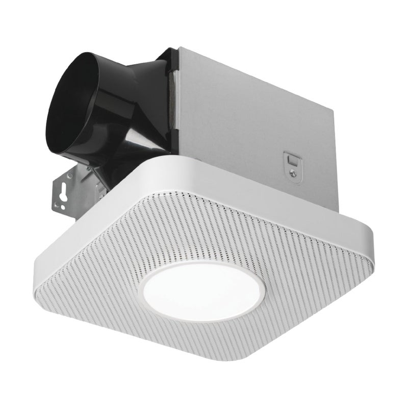 Homewerks 713040BT DC Bathroom Fan with Light and Bluetooth Speaker 90CFM 12 Sones White Easy Install 4000 Kelvin Cool White Light