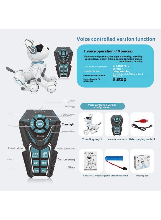 كلب آلي ذكي للتحكم عن بعد، لعبة أطفال للتحكم الصوتي، برمجة حيلة، رقص، المشي، كلب ميكانيكي كهربائي لطيف للحيوانات الأليفة - اللون: التحكم الصوتي، نسخة التحكم عن بعد - المواصفات: بطارية قابلة لإعادة ا - Image 1