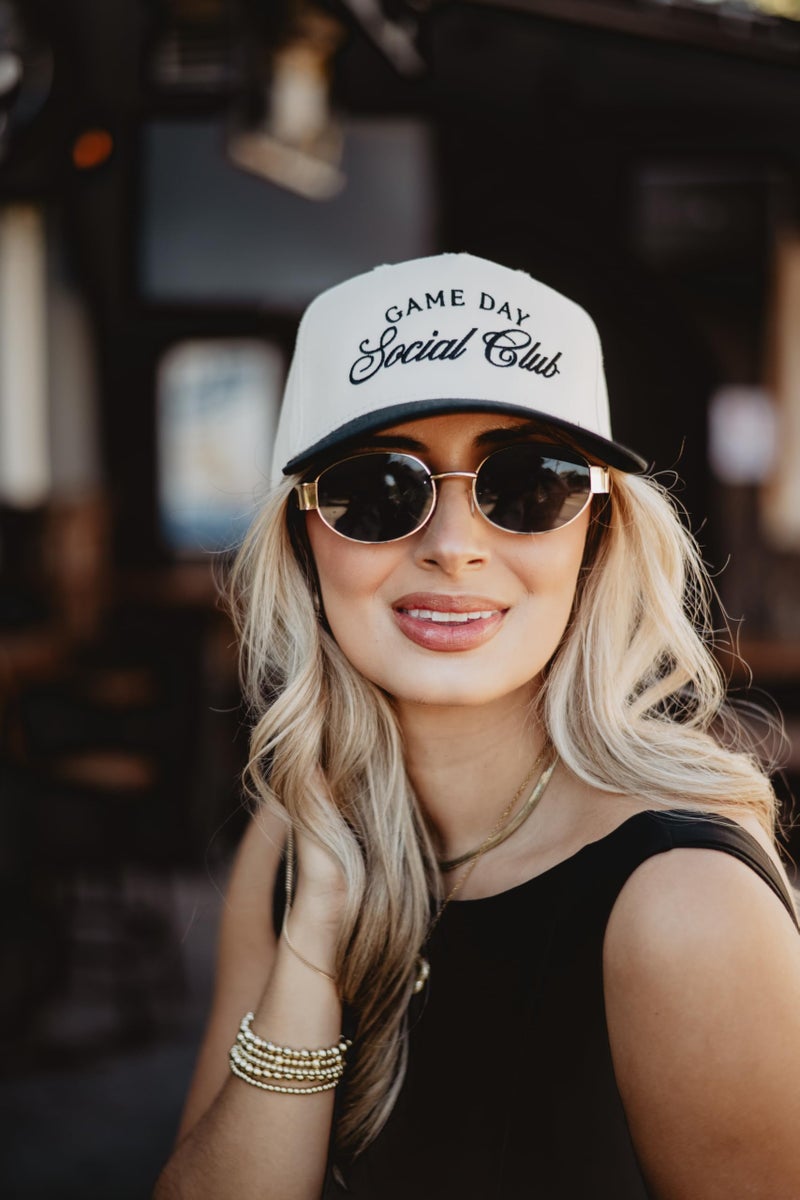 KATYDID Game Day Social Club Vintage Hat - Two-Toned Trucker Hat - Embroidered Vintage Baseball Cap for Women - Snapback (Black/Tan) - Image 2
