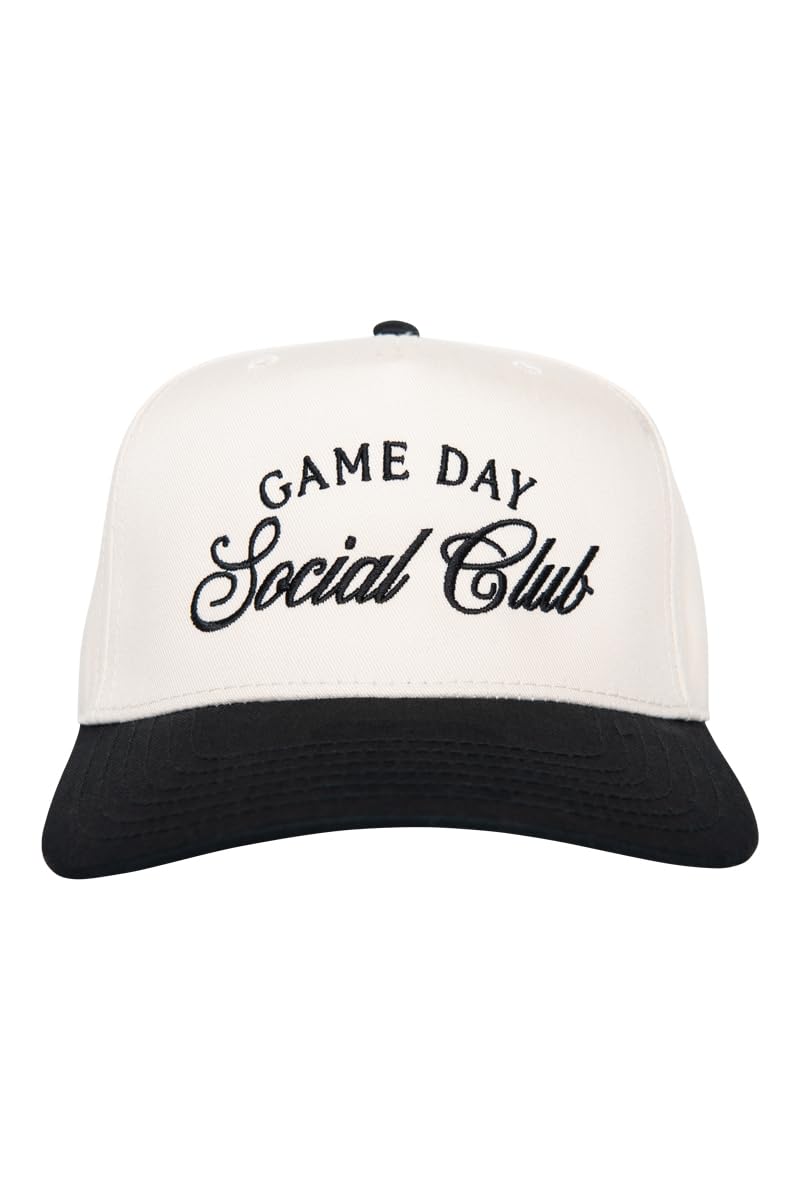 KATYDID Game Day Social Club Vintage Hat - Two-Toned Trucker Hat - Embroidered Vintage Baseball Cap for Women - Snapback (Black/Tan) - Image 1