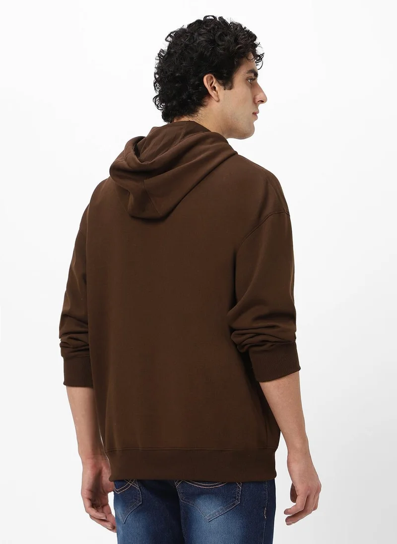 Urbano Fashion  Urbano Fashion Men's Chocolate Brown Cotton Solid Oversized Hooded Neck Sweatshirt for Men | Best Price UAE