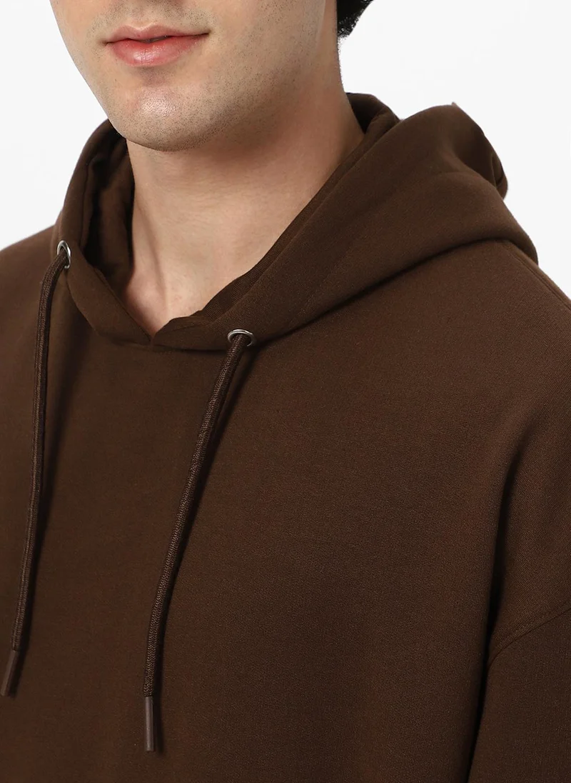 Urbano Fashion  Urbano Fashion Men's Chocolate Brown Cotton Solid Oversized Hooded Neck Sweatshirt for Men | Best Price UAE