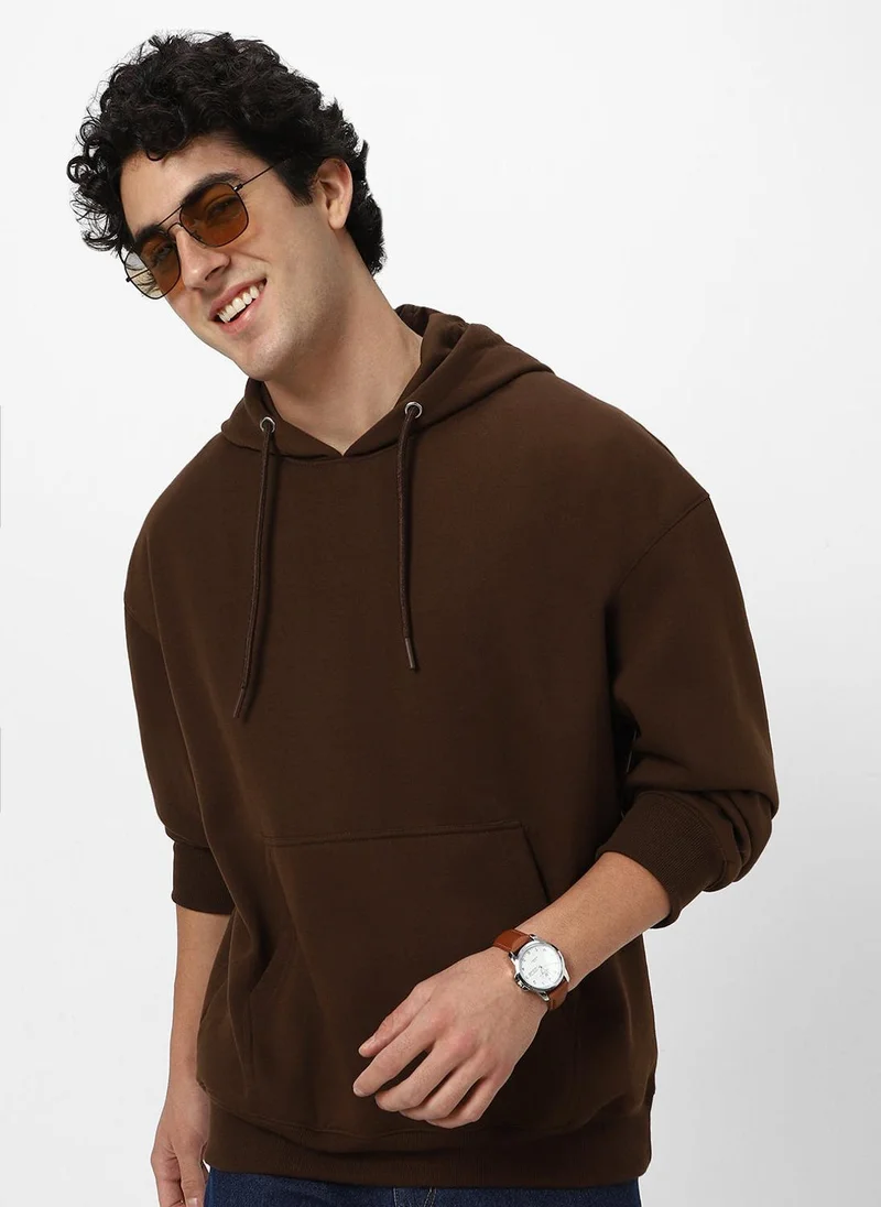 Urbano Fashion  Urbano Fashion Men's Chocolate Brown Cotton Solid Oversized Hooded Neck Sweatshirt for Men | Best Price UAE