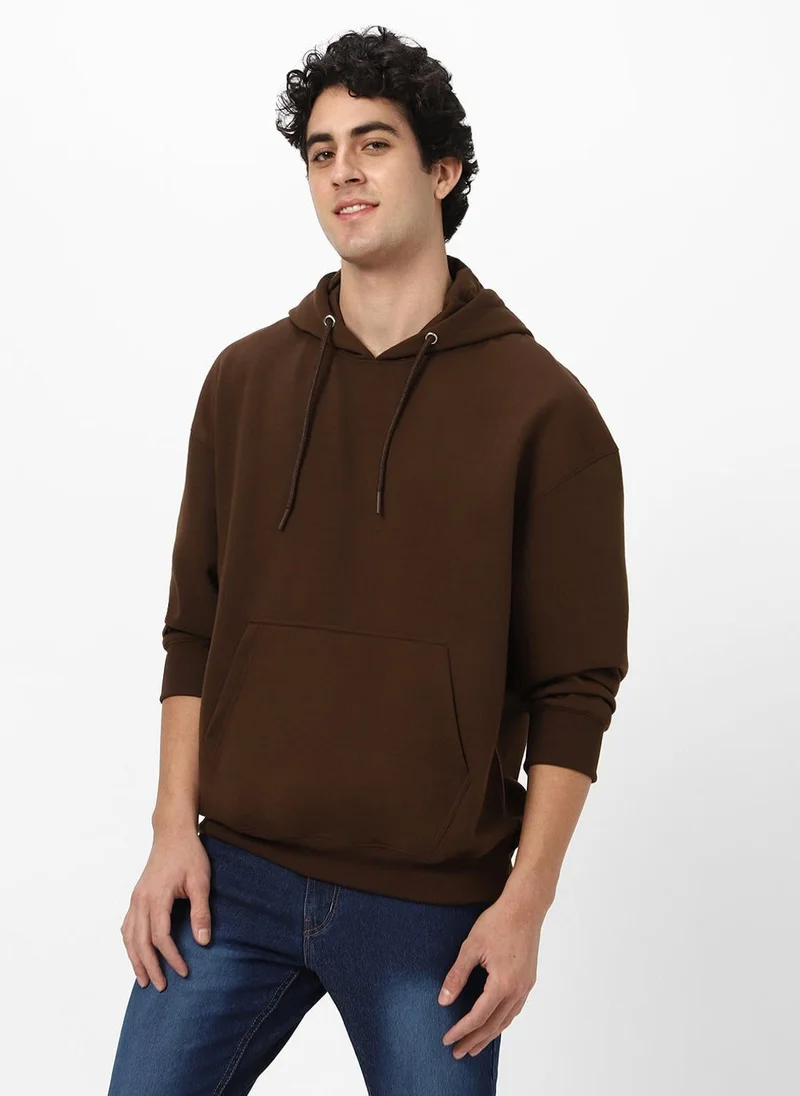 Urbano Fashion Men's Chocolate Brown Cotton Solid Oversized Hooded Neck Sweatshirt