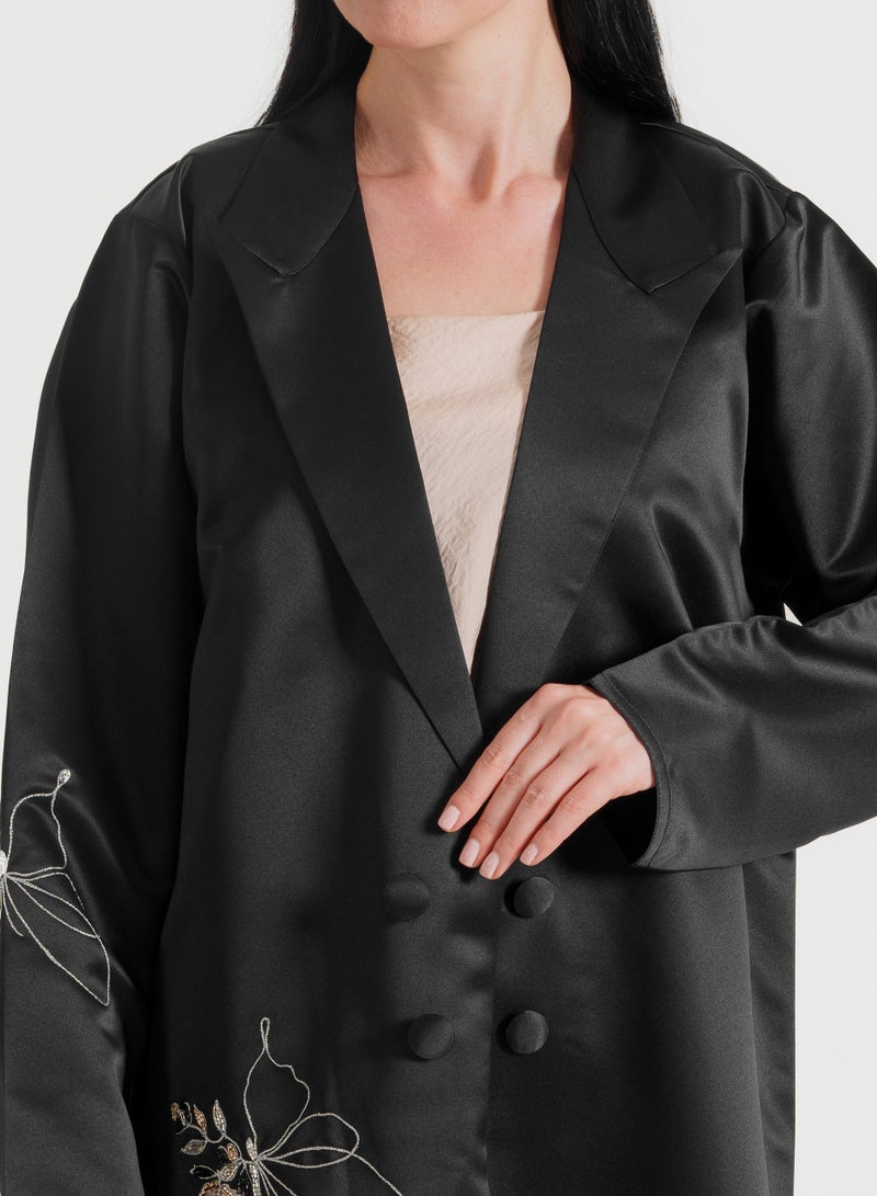 روزيت عباية عباية بليزر مع تطريز فراشة أنيق مع أزرار - Image 2