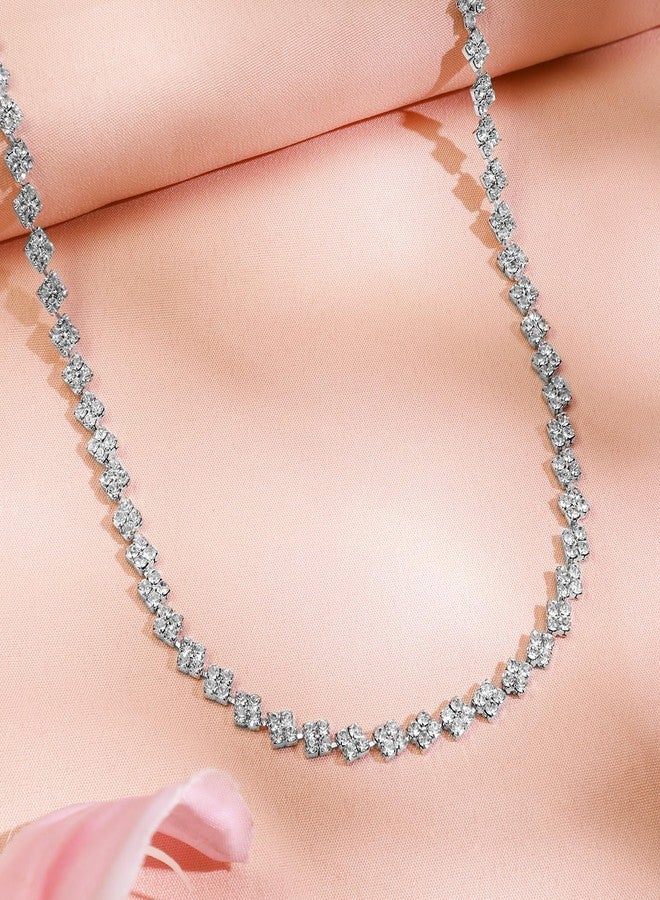 Rubans Rhodium-Plated White Cubic Zirconia Studded Classic Tennis Necklace for Women & Girls - Parties & Special Occasions - Image 3