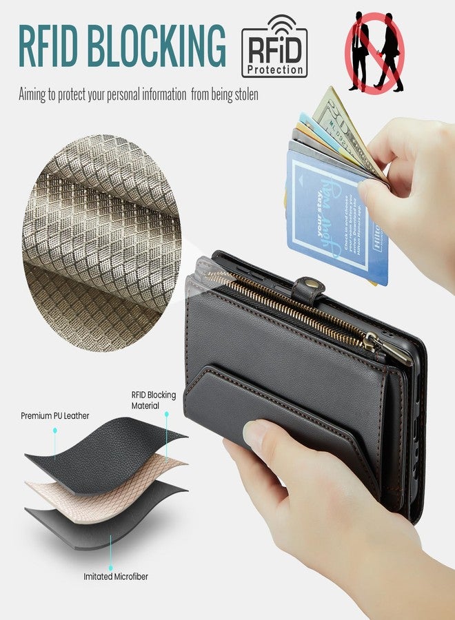 أسو ويش جراب هاتف Asuwish لهاتف سامسونج جالاكسي A13 4G/5G، غطاء محفظة بسحاب مع واقي شاشة من الزجاج المقوى وغطاء جلدي قابل للطي، حامل بطاقات مانع لتقنية RFID، متوافق مع هواتف A04s وM13 وG5 وA 13 LTE و13A (إصدار 2022)، لون أسود، للنساء والفتيات - Image 4