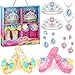 LIMIROLER Princess Dress Up Shoes Set Girls Role Play Shoes Toddler Pretend Jewelry Toys Set Gift Set 2 Pairs of Shoes Kit Collection of Tiara Crown Earrings Necklace Rings for Girls Aged 36 Years Old - Image 2