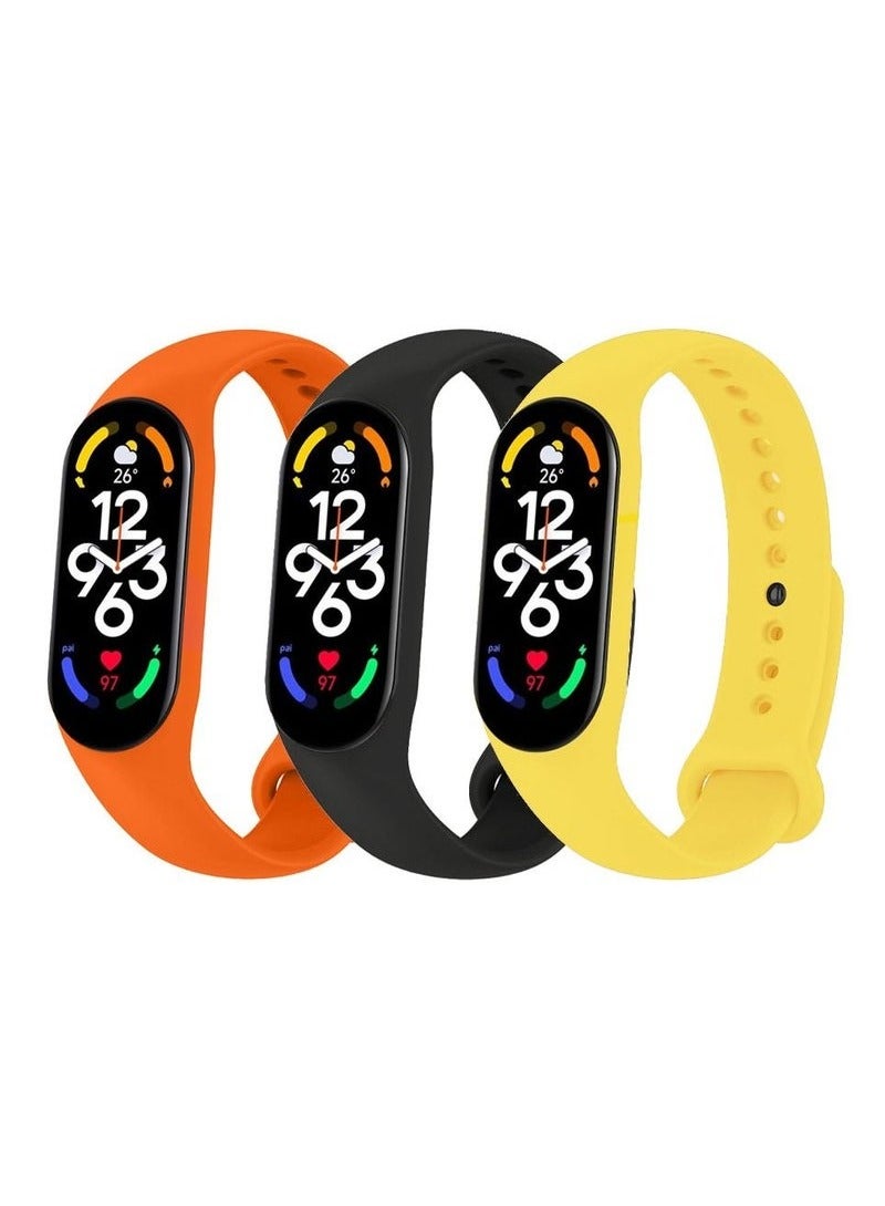 CATANES 3-Pack for Xiaomi Mi Band 7 Watch Strap Soft Silicone Replacement Band Sport Bracelet Wristband Compatible with Mi Band 7 Fitness Tracker Yellow/Black/Orange