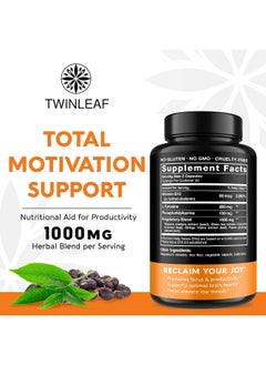 TWINLEAF Dopamine Brain Food Natural Supplement, 1000 Mg Blend - Made In Usa - Vitamin B 12, L-Tyrosine To Increase Motivation - Boost Your Mental Drive - 90 Caps  - Image 2