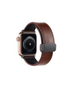 Watch Leather Band Compatible with Apple Watch Ultra 49mm 45mm 44mm 42mm, Genuine Leather Magnetic Clasp Strap for iWatch Ultra SE 2 Series 8 7 6 5 4 3 2 1 Men Women Brown 