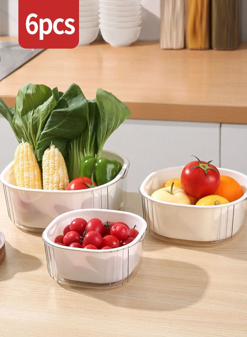Beirui 6pcs Kitchen Strainer,2 in 1 Plastic Fruit & Vegetable Washing Basket Double Drainer Basin and Stackable Set for Soaking, Washing, Draining Vegetables and Fruit Strainer  - Image 1
