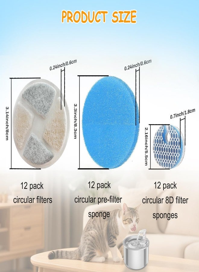 OUPUSES 12 Set Cat Fountain Filter Replacement for Round 2L/67oz Automatic Dog Dispenser Water Bowl, Stainless Steel Pet Water Fountain Filters with Triple - Image 3