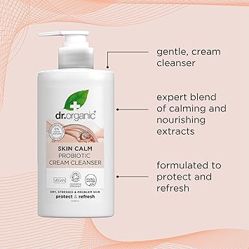 dr.organic Dr Organic Skin Calm Probiotic Cream Cleanser For Redness Dry Sensitive Irritable Skin Gentle Cleansing Dermatologically Tested Vegan Cruelty Free Paraben SLS Free Certified Organic150ml - Image 4