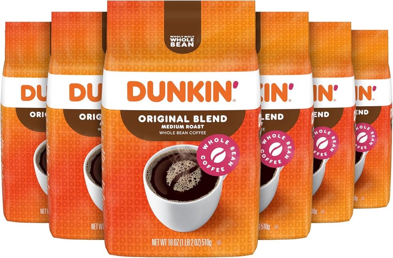 Dunkin' Original Blend Medium Roast Whole Bean Coffee - 18 Ounces (Pack of 6) - Image 1
