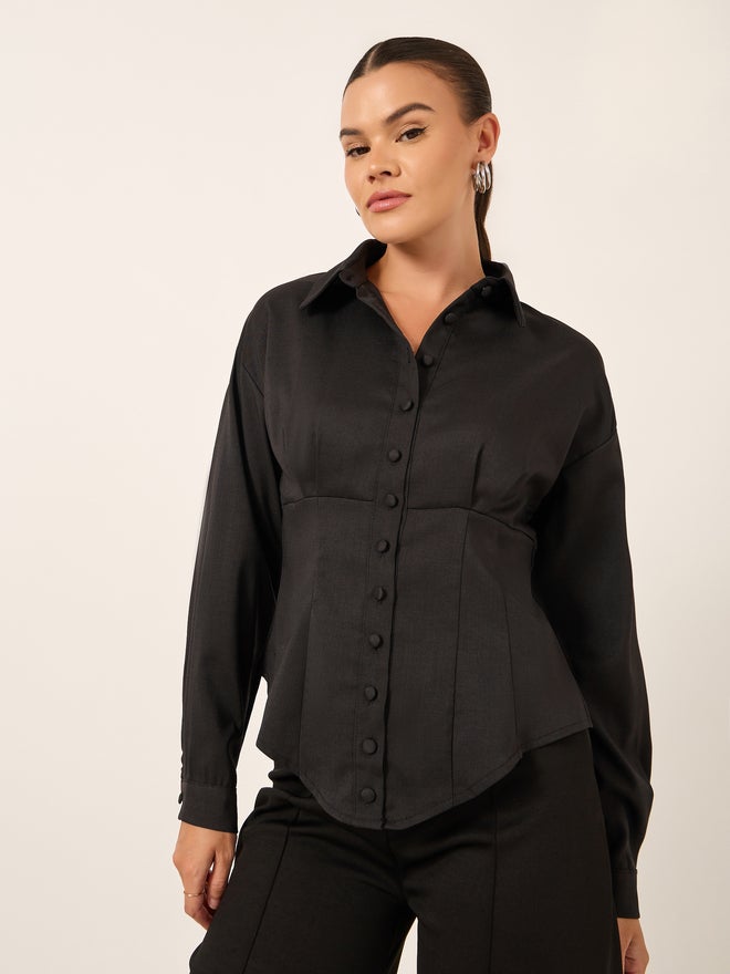 Styli Styli Corset Details Spread Collar Shirt  - Image 3