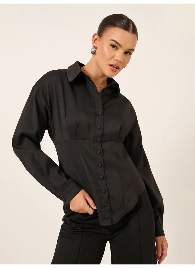 Styli Styli Corset Details Spread Collar Shirt