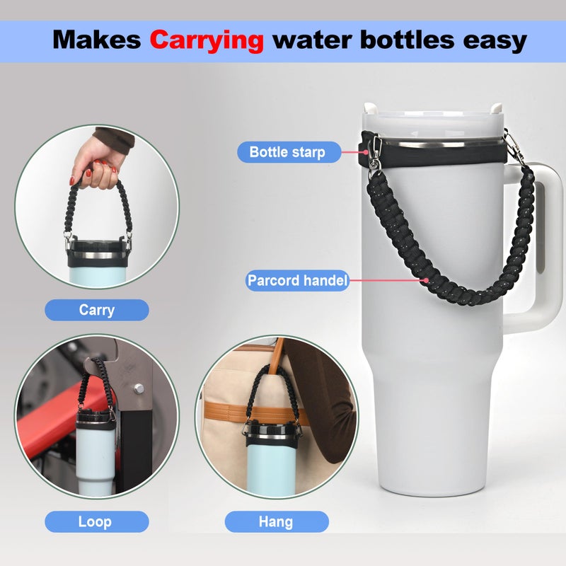 Wongeto Paracord Handle Strap for Stanley Cup - Heavy Duty Compatible with Stanley 40oz 30oz Tumbler, Stanley Cup Accessories (Black) - Image 3