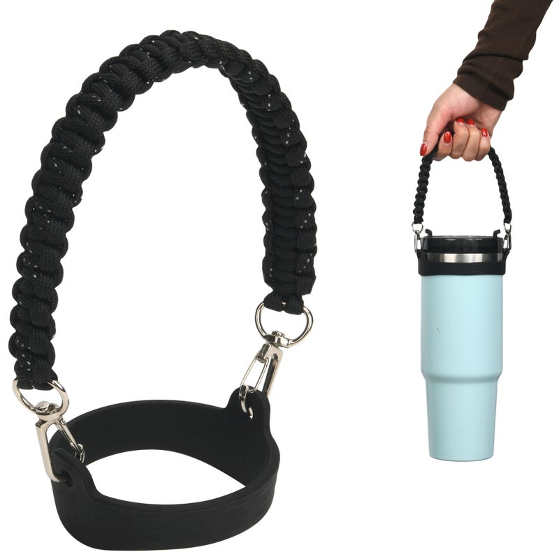Wongeto Paracord Handle Strap for Stanley Cup - Heavy Duty Compatible with Stanley 40oz 30oz Tumbler, Stanley Cup Accessories (Black) - Image 1