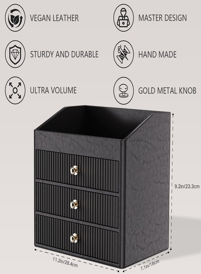 LADSTAG Cosmetic Organizer,Luxury Make up Organizer with 3 shelf Drawers,Black Large Capacity Makeup Organizers for Skincare,Brushes, Dresser,Bedroom,Bathroom,Gifts for Her,Birthday Gifts for Mom - Image 4