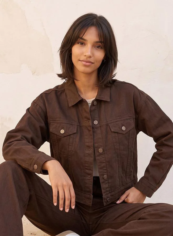 Lee Cooper WHITE Lee Cooper Linen Blend Trucker Jacket with Chest Pocket for Women | Best Price UAE