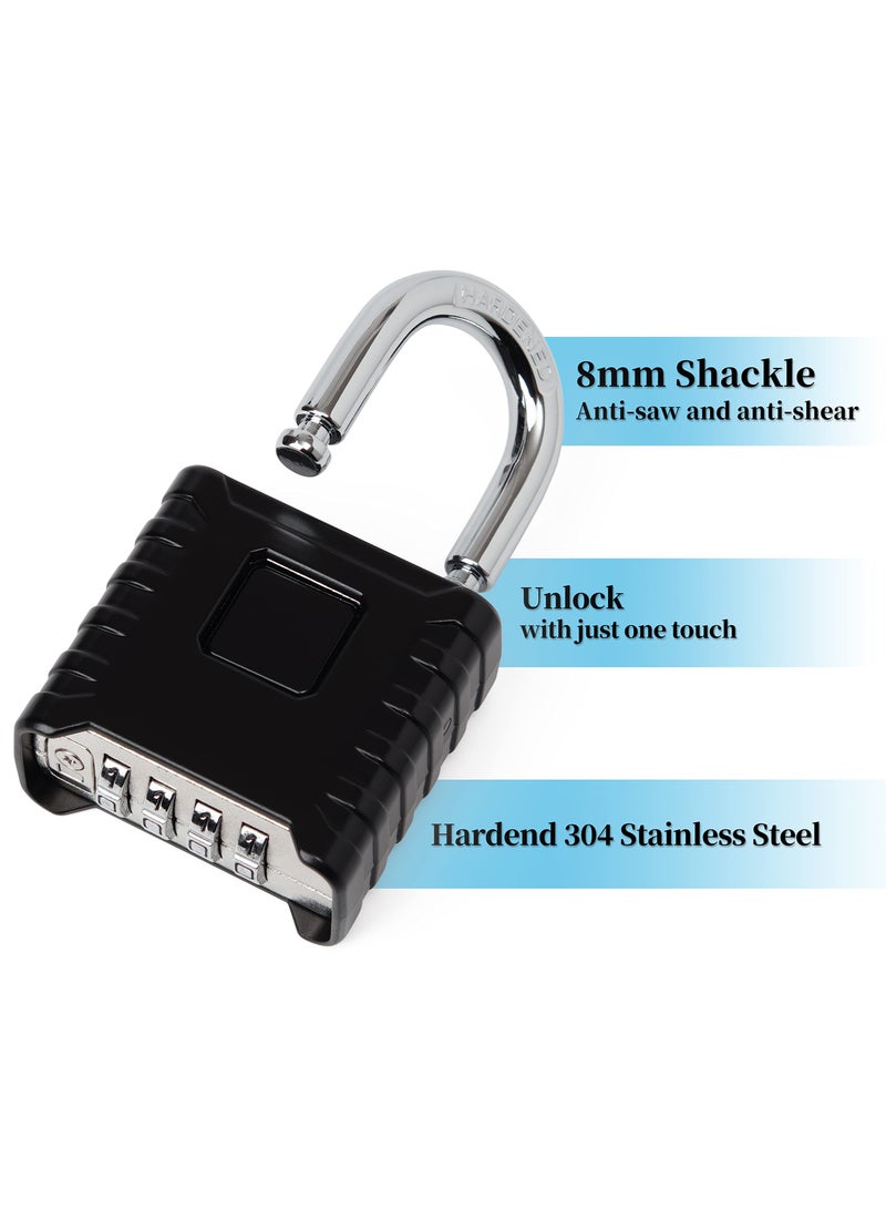 Heavy Duty Combination Padlocks Outdoor, 52mm Stainless Steel 4 Digit Locker Code Padlock Weatherproof, 4 Digit Combination Padlock for Home Shed Fence Warehouse Garage (Black) - Image 2