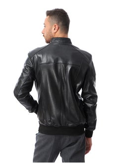 Generic Top leather (T55) Men's Stand Collar
 Lined Bomber genuine Leather Jacket  - Image 3