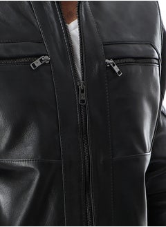 Generic Top leather (T55) Men's Stand Collar
 Lined Bomber genuine Leather Jacket  - Image 4