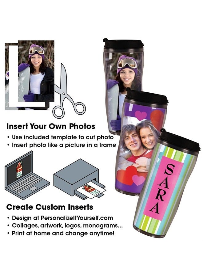– 14 oz Photo Travel Mug with Flip Top - The Mug That's a Picture Frame - DIY - Insert Your Own Photos or Create and Print Inserts Online – 1 Pack