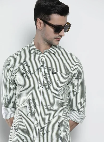 شركة المرآب الهندية Men Regular Fit Striped Full Sleeves Spread Collar Casual Shirt