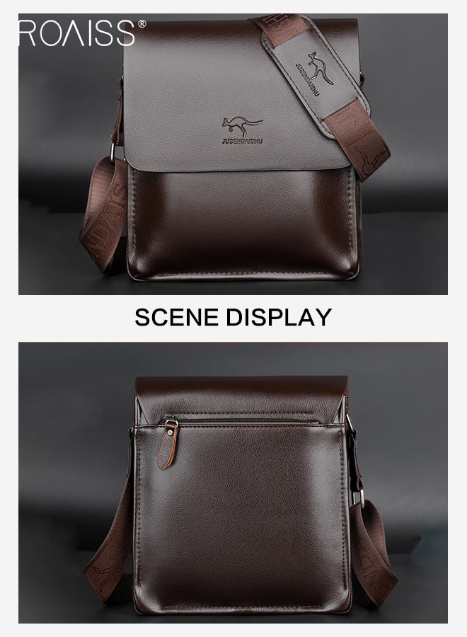 roaiss Business PU Leather Shoulder Bag for Men 7 Pockets Clamshell Adjustable Strap Waterproof Large Capacity Crossbody Bag Mens Classic Commuting Premium Textures Backpack  - Image 4