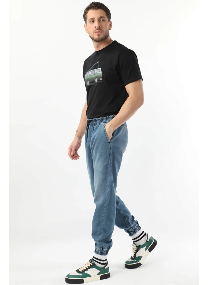 Banny Jeans Men's Elastic Waist Jogger Pants Blue