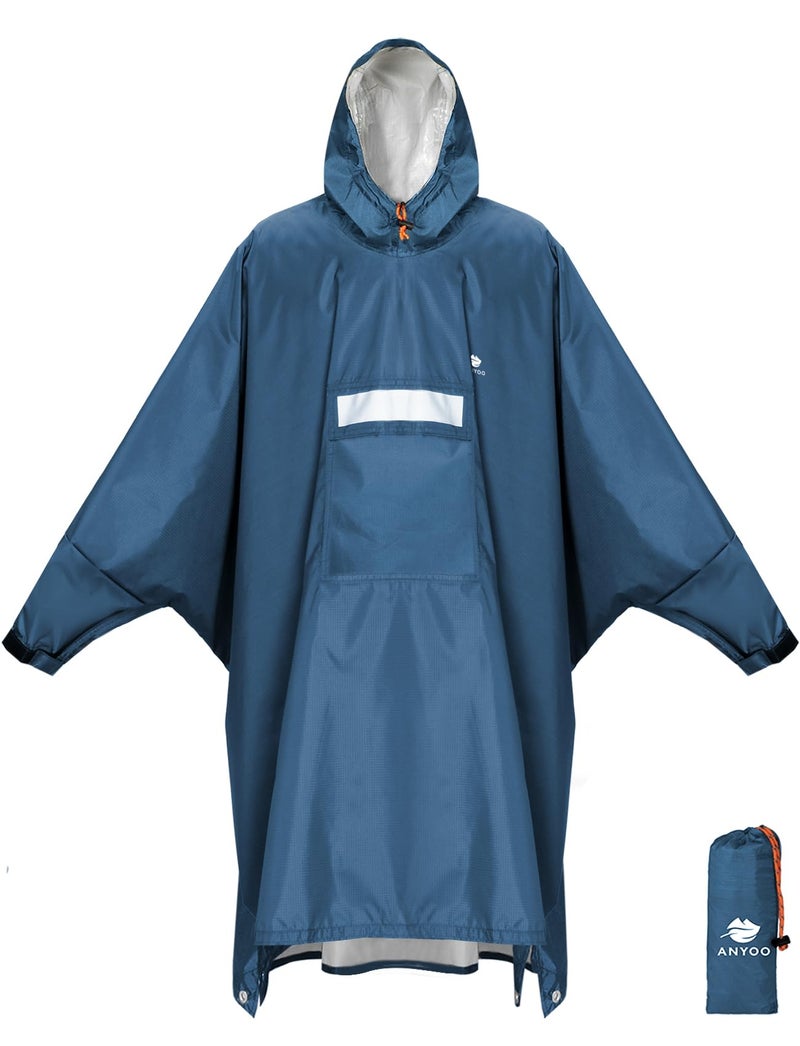 ANYOO Hooded Rain Poncho for Adults with Pocket, Waterproof Lightweight Rain Coats for Men Women Reusable Rain Jacket for Emergency Camping Outdoor Activities - Image 1