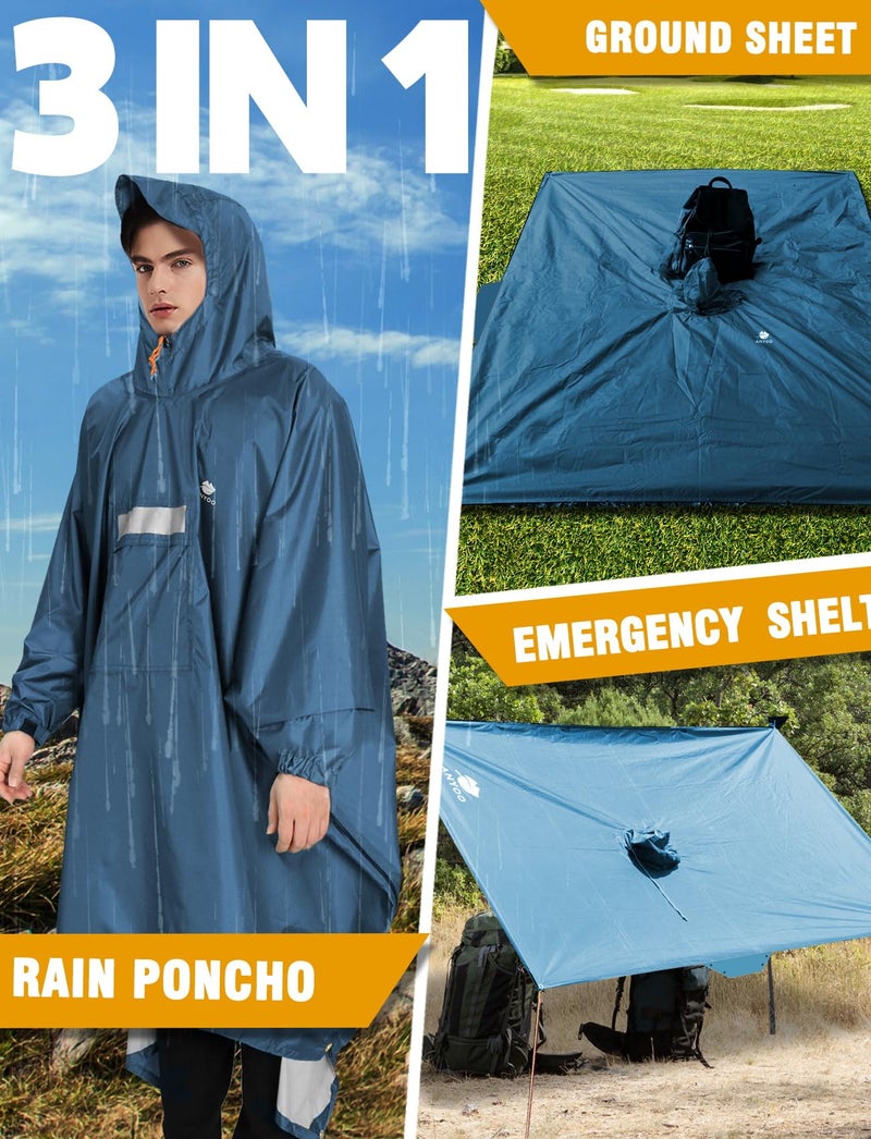 ANYOO Hooded Rain Poncho for Adults with Pocket, Waterproof Lightweight Rain Coats for Men Women Reusable Rain Jacket for Emergency Camping Outdoor Activities - Image 2