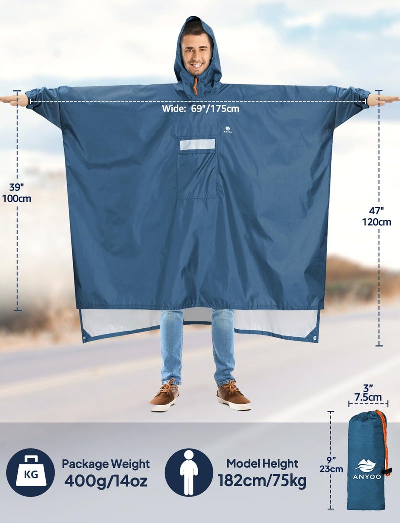 ANYOO Hooded Rain Poncho for Adults with Pocket, Waterproof Lightweight Rain Coats for Men Women Reusable Rain Jacket for Emergency Camping Outdoor Activities - Image 3