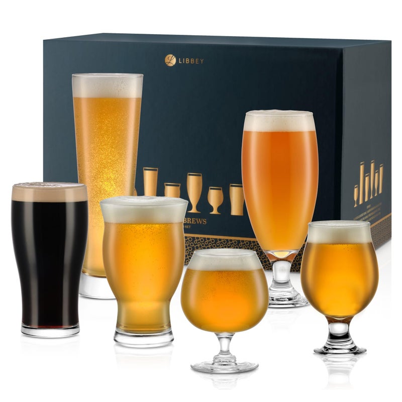 Libbey Craft Brews Assorted Beer Glasses Set of 6 Versatile Premium Beer Glass Set Craft Beer Glasses for Pilsner Stout Lager IPA More