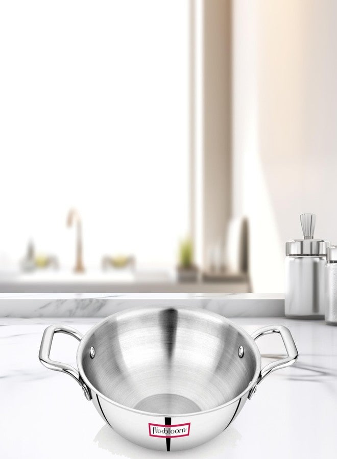 Flixbloom Urban Triply Stainless Steel (S.A.S) Induction Base/LPG compaitble Cookware Deep Kadai/Kadhai for Cooking and Serving with SS Lid (1 Litre) - Image 2