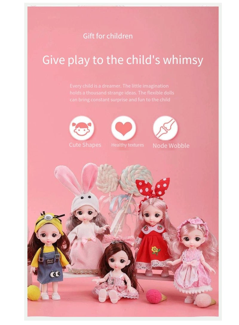 17 cm small doll princess gift box set children's girl clothes changeable dress-up Fashion Dolls Collection Set, 5 Pieces with Different Outfits, Pink Gift Box Girl gift (fairy tale) - Image 3
