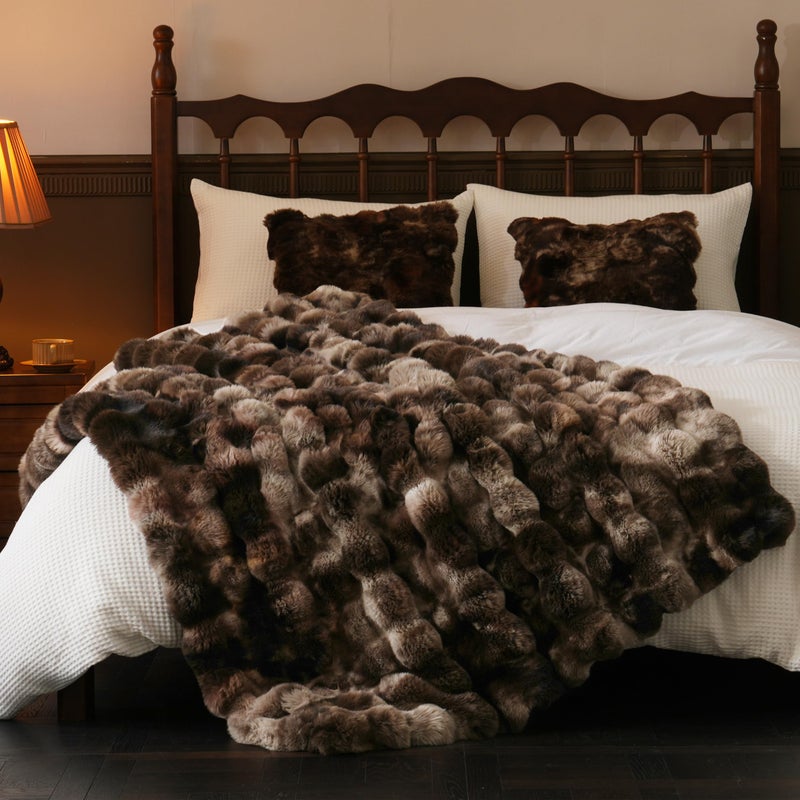 BENVWE Fluffy Faux Fur Throw Blanket for Couch, Soft Plush Thick Cozy Fuzzy Luxury Minky Bubble Blanket for Home Living Room Decor Gift for Women, Tie-dye Coffee, 60" x 80", 1100GSM - Image 5