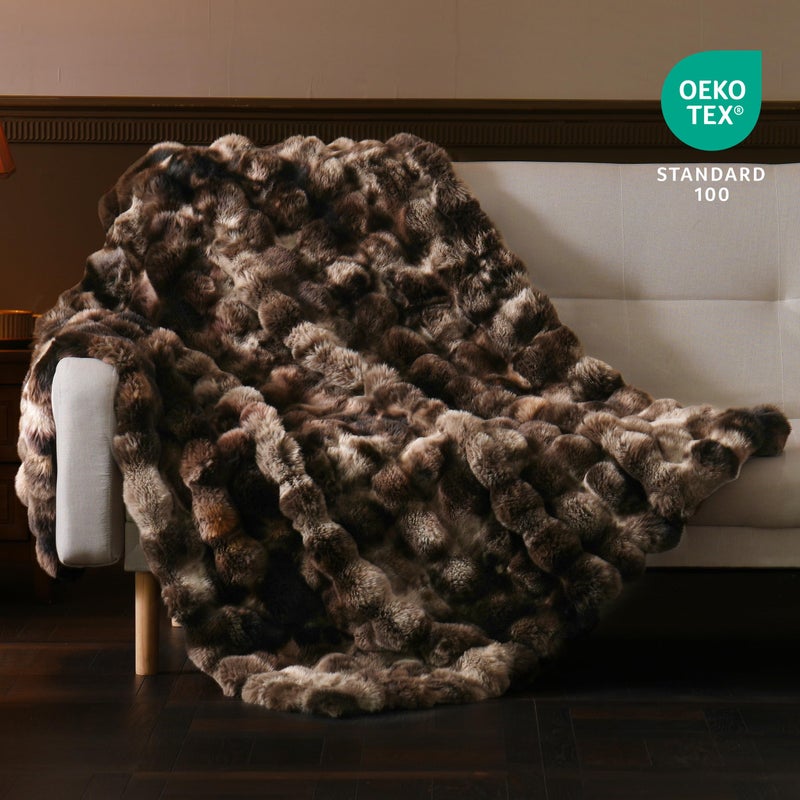 BENVWE Fluffy Faux Fur Throw Blanket for Couch, Soft Plush Thick Cozy Fuzzy Luxury Minky Bubble Blanket for Home Living Room Decor Gift for Women, Tie-dye Coffee, 60" x 80", 1100GSM - Image 2