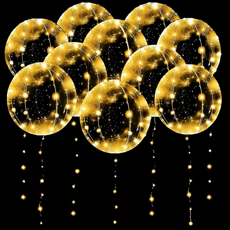UZER 10 PACKS LED Bobo Balloons, Clear Light Up Balloons Helium,String Lights for Party Birthday Wedding Quinceanera Decorations (Warm White) - Image 1