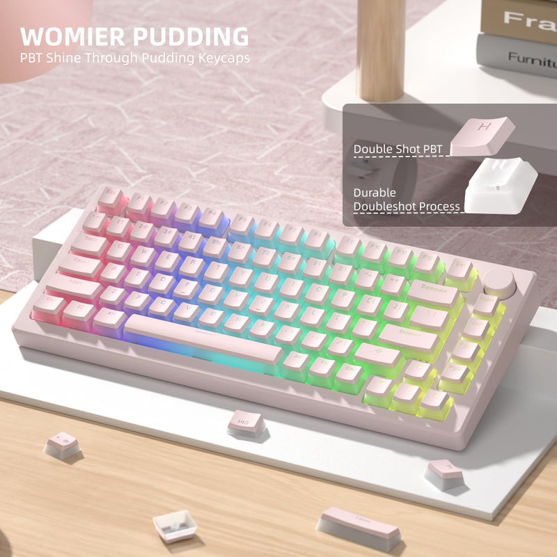 Womier Mechanical Keybaord Keycaps Pudding, PBT Pink Cute Keycaps, Shine Through Key Cap, OEM Profile for 60 65 75 100 Percent 130 Keys MX-stem Switches Keyboard Caps-Pink - Image 2