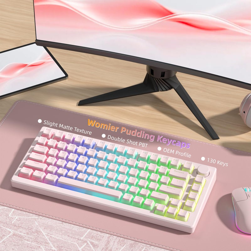 Womier Mechanical Keybaord Keycaps Pudding, PBT Pink Cute Keycaps, Shine Through Key Cap, OEM Profile for 60 65 75 100 Percent 130 Keys MX-stem Switches Keyboard Caps-Pink - Image 5